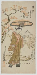 Tríptico de paraguas, derecha: Sanogawa Ichimatsu I, período Edo, mediados de la década de 1740